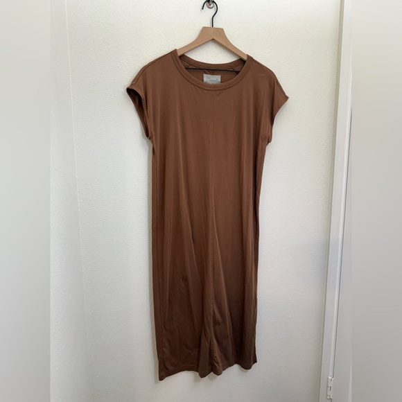 Everlane The Luxe Cotton Side Slit Tee Dress Brown Medium - Picture 2 of 8